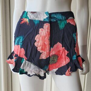 Zara High Rise Waist 100% Viscose Navy Blue Ruffle Shorts Size Small